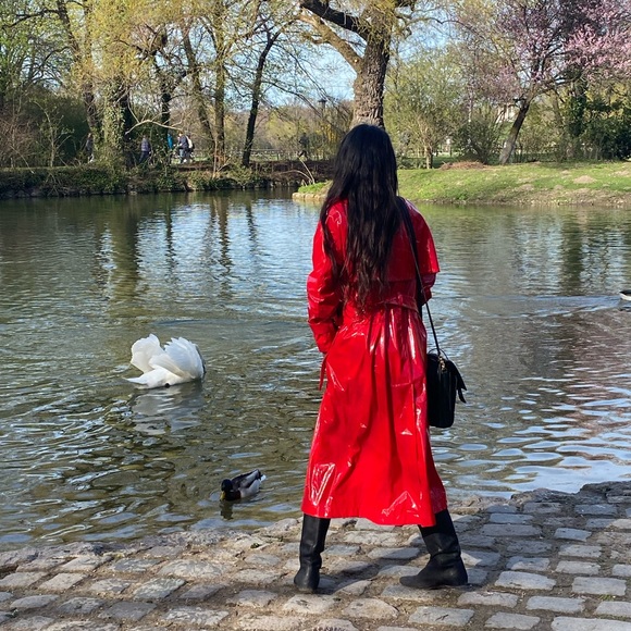 Vivetta Lacquer Red vinyl trench coat patent oversized latex rain trapeze Nerly - Picture 12 of 17